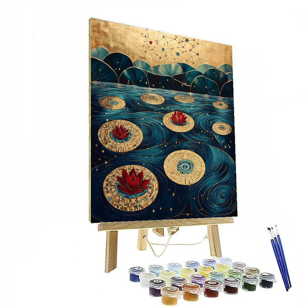 Gustav Klimt Inspired Constellation Lotus Lagoon paint by number