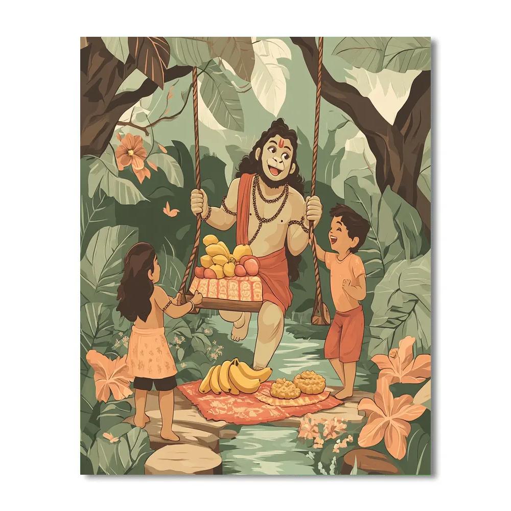 Forest Swing Picnic In Hanuman Style Painting by numbers kit