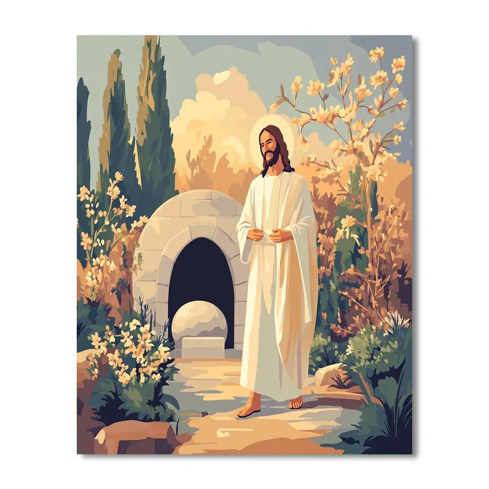 Jesus Resurrection Garden With Dawn Geometry paint by number
