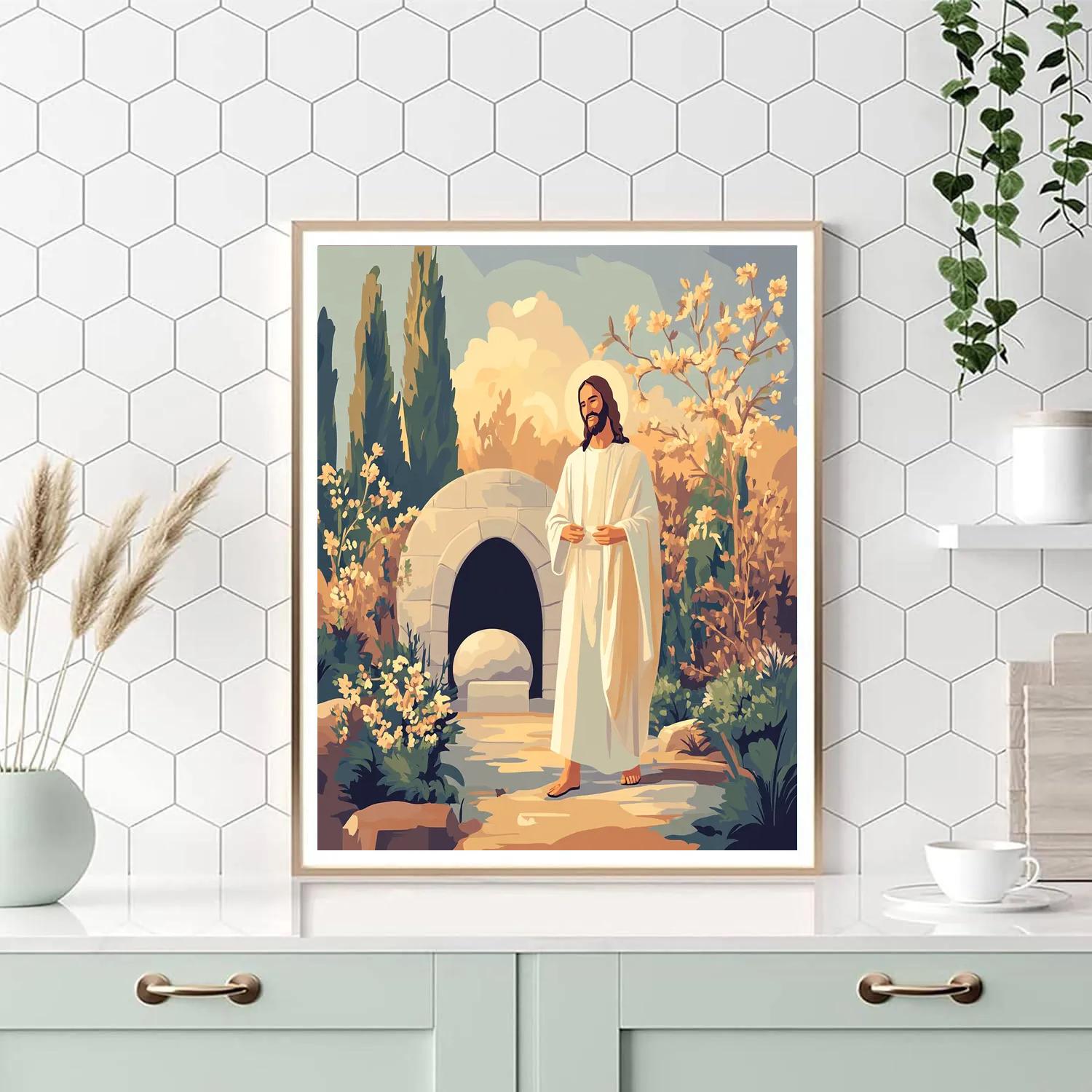 Jesus Resurrection Garden With Dawn Geometry paint by number