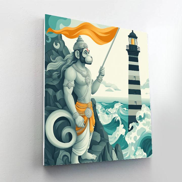 Hanuman Lighthouse Blessing On Stormy Cliffs Paint by numbers art