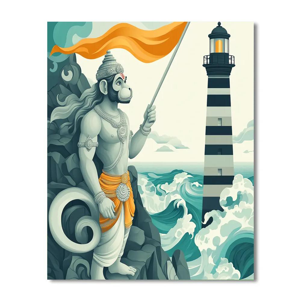 Hanuman Lighthouse Blessing On Stormy Cliffs Paint by numbers art