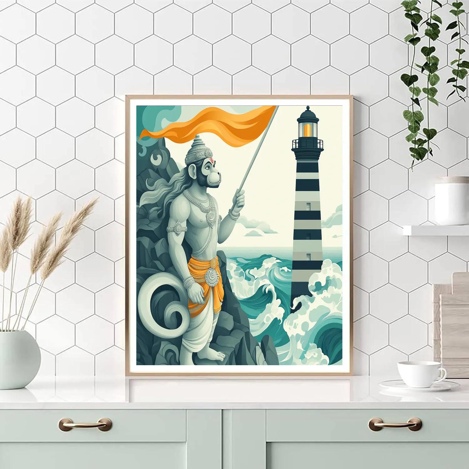 Hanuman Lighthouse Blessing On Stormy Cliffs Paint by numbers art