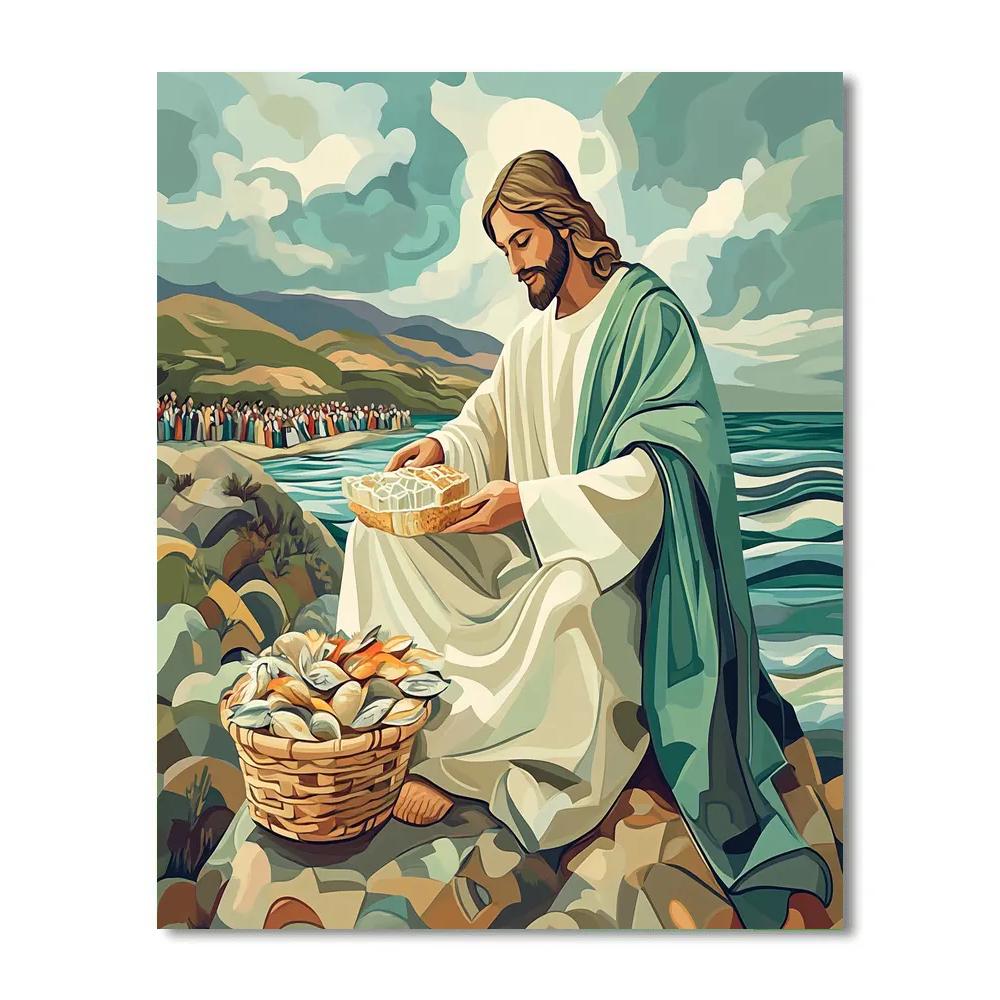 Jesus Bread And Fish Patterned Shoreline Number painting