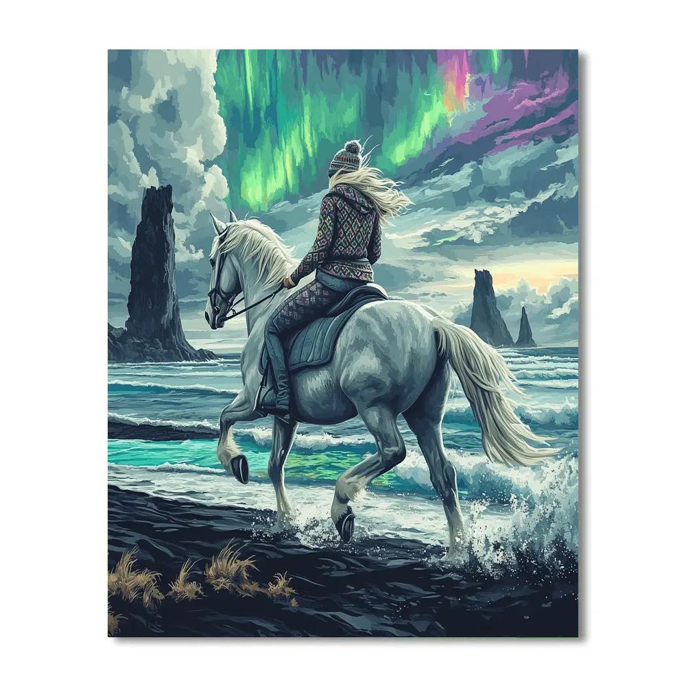 Tolt Under Aurora With Horse Silhouette painting number kit