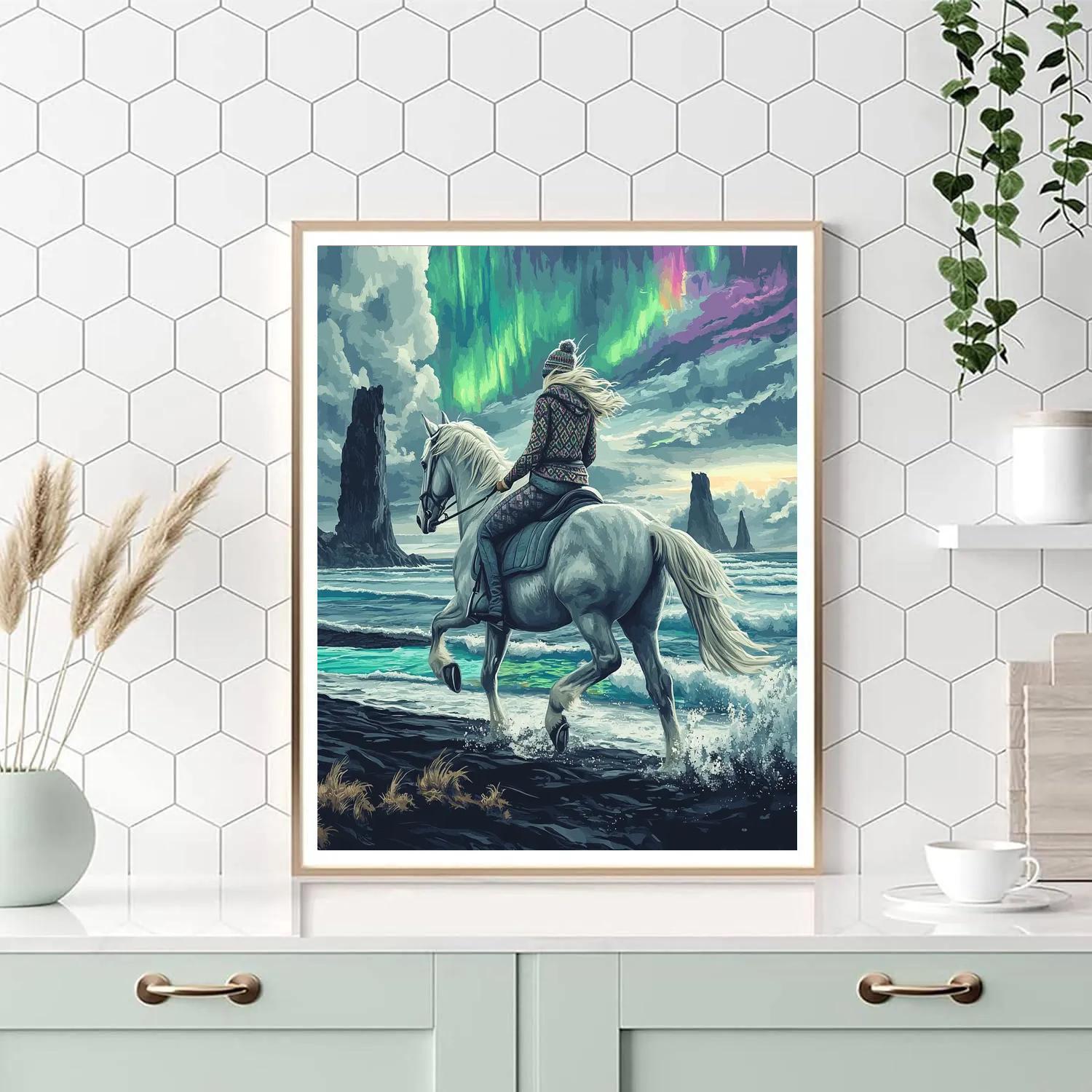 Tolt Under Aurora With Horse Silhouette painting number kit