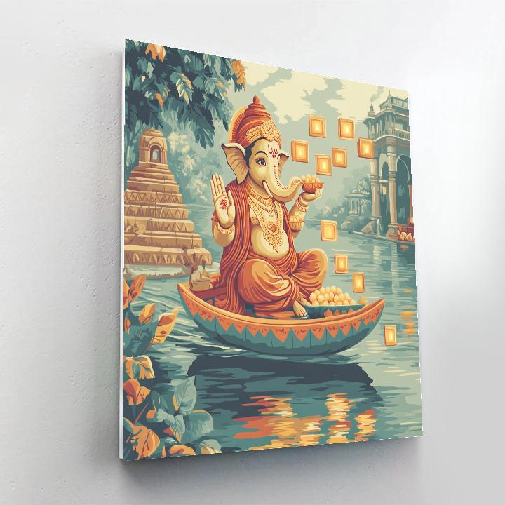 River Lantern Procession With Ganesha Number painting