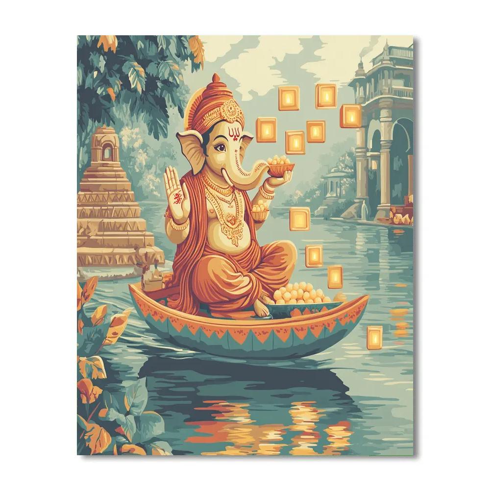 River Lantern Procession With Ganesha Number painting