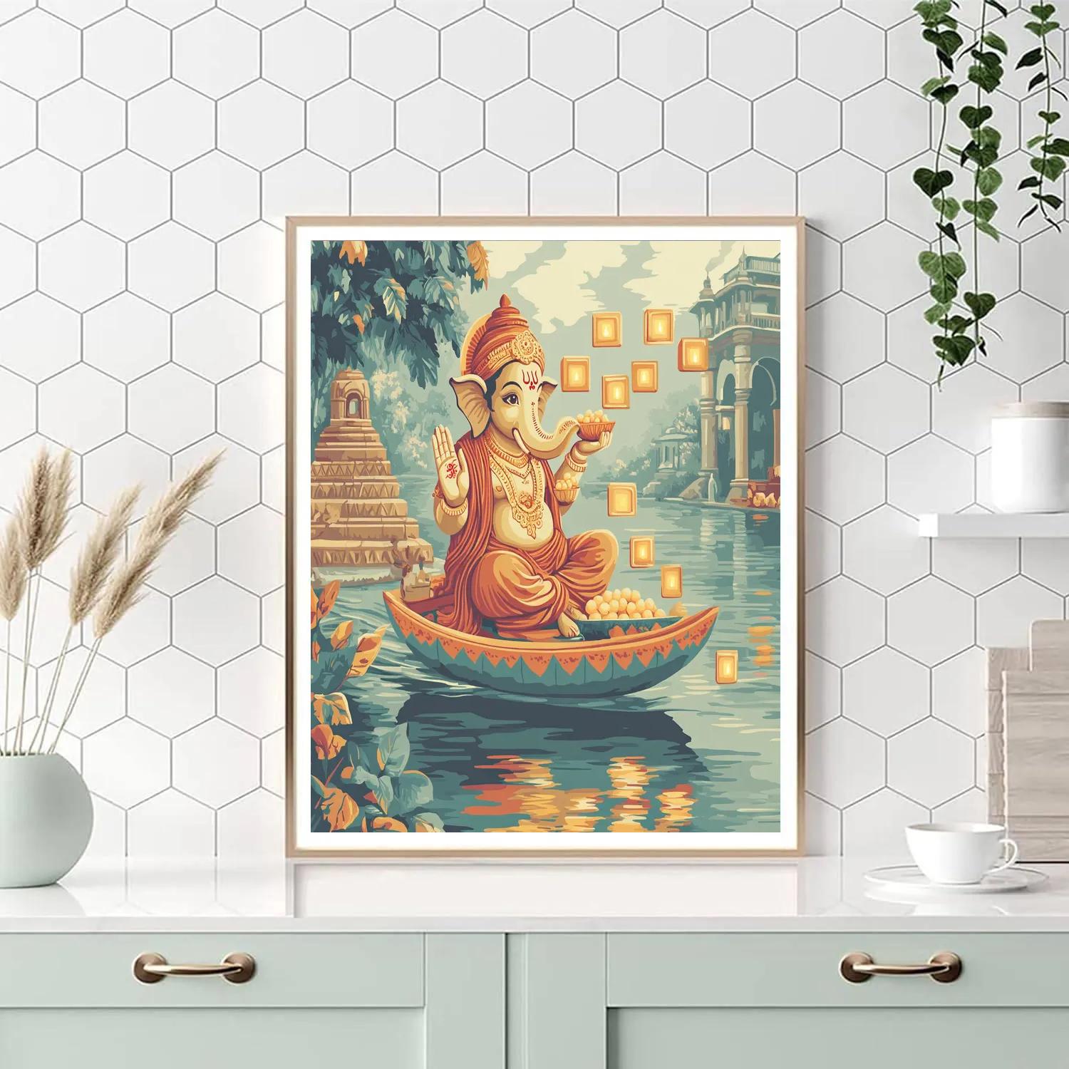River Lantern Procession With Ganesha Number painting