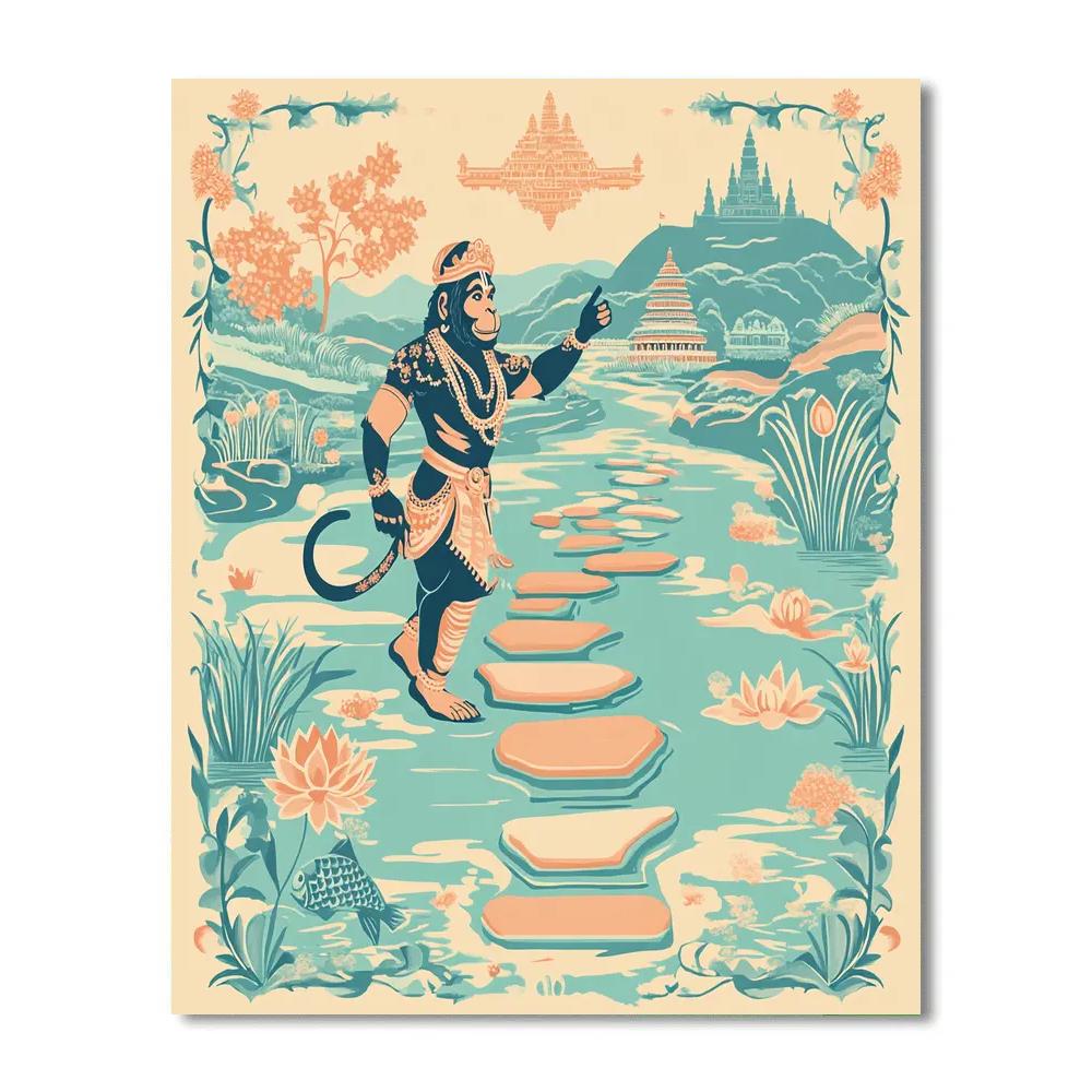 Hanuman River Stone Path Protector Number painting