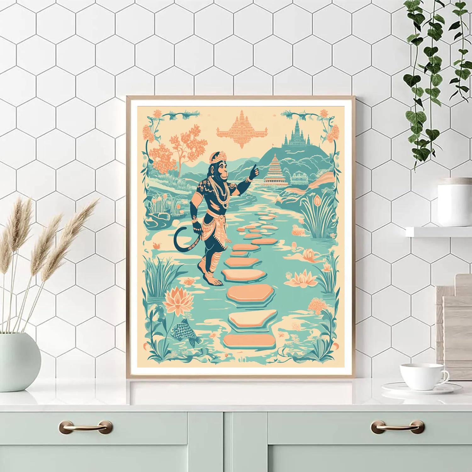 Hanuman River Stone Path Protector Number painting