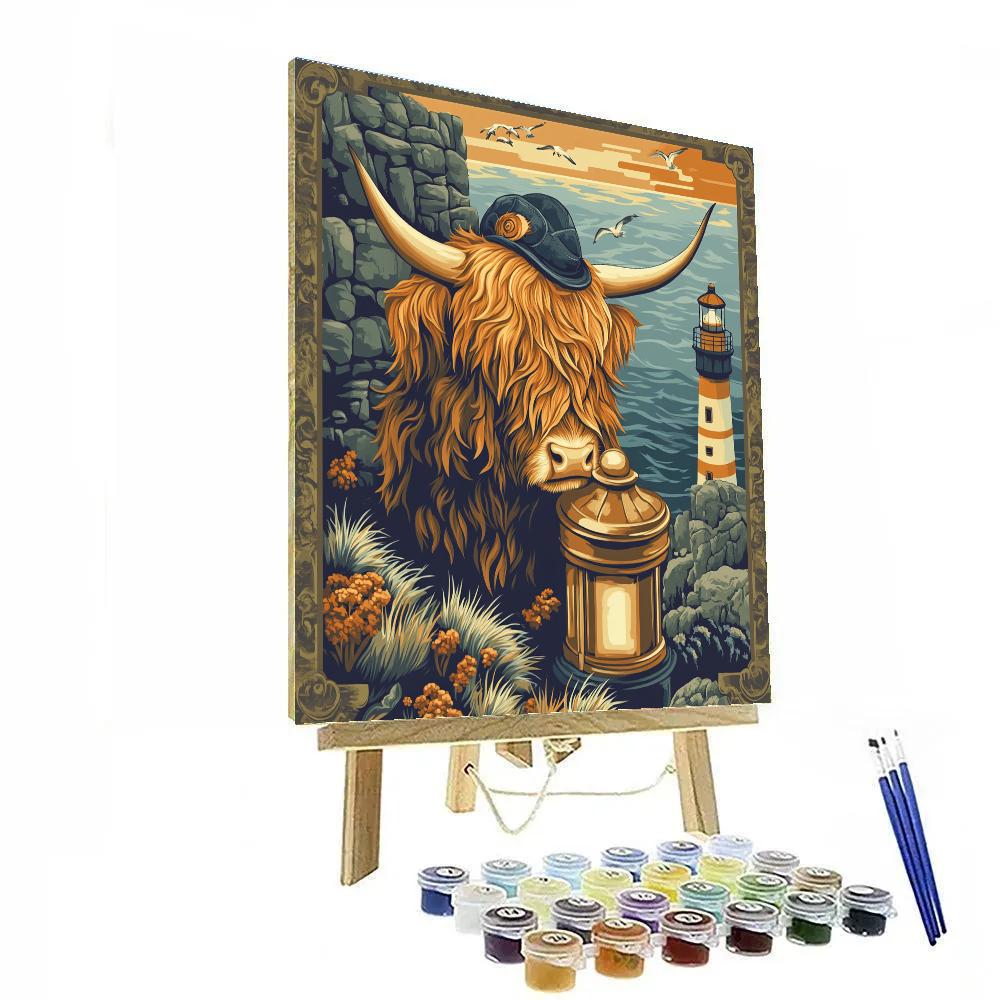 Highland Cow Lighthouse Keeper painting number kit