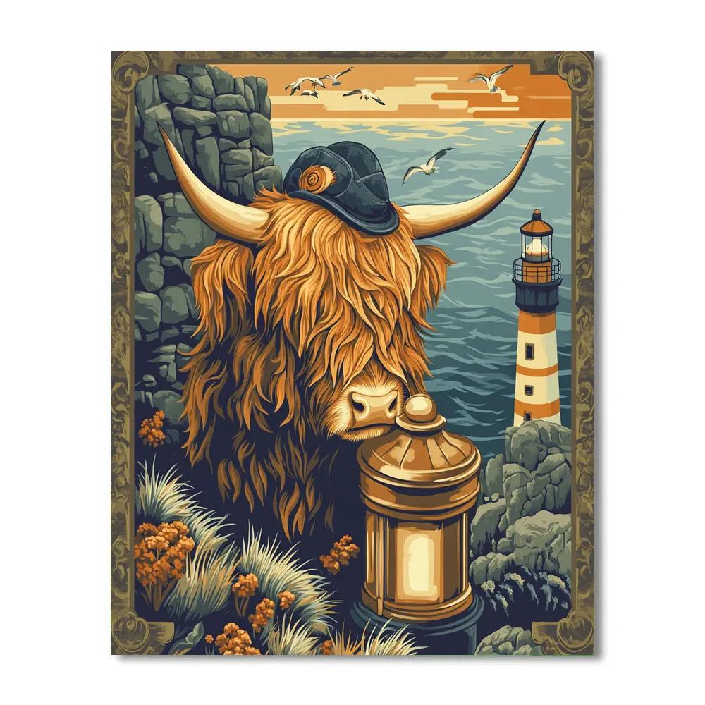 Highland Cow Lighthouse Keeper painting number kit
