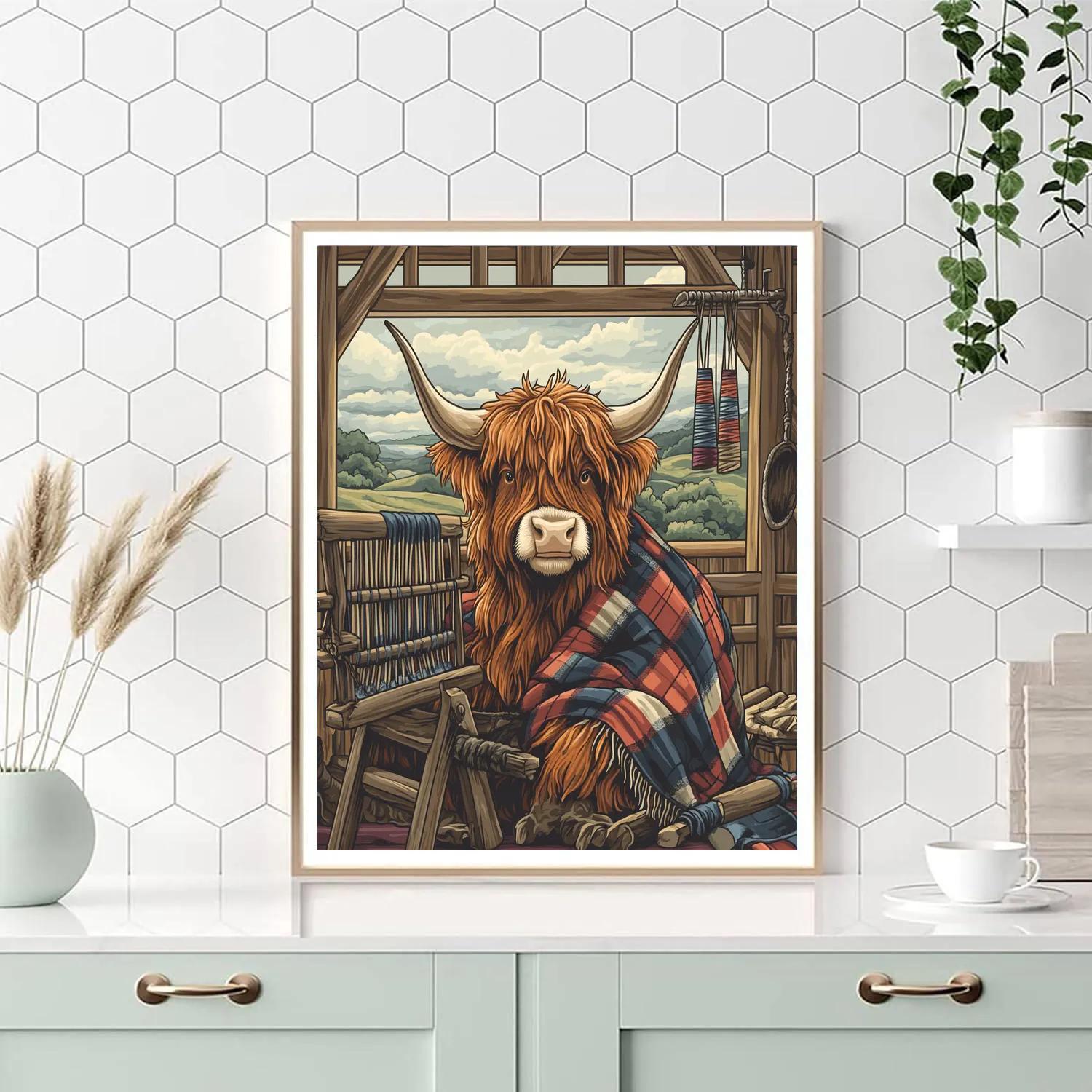 Tartan Weaver Highland Cow Workshop DIY paint by numbers