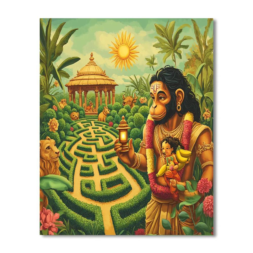 Garden Maze Quest With Hanuman Guide paint by numbers