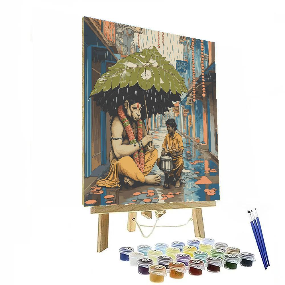 Hanuman Rainy Street Musician Companion Numbered painting kits