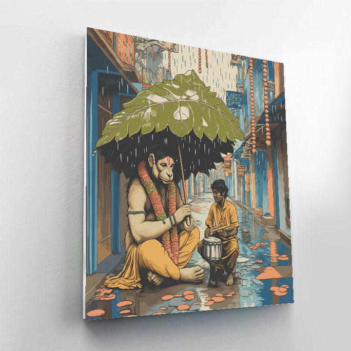 Hanuman Rainy Street Musician Companion Numbered painting kits
