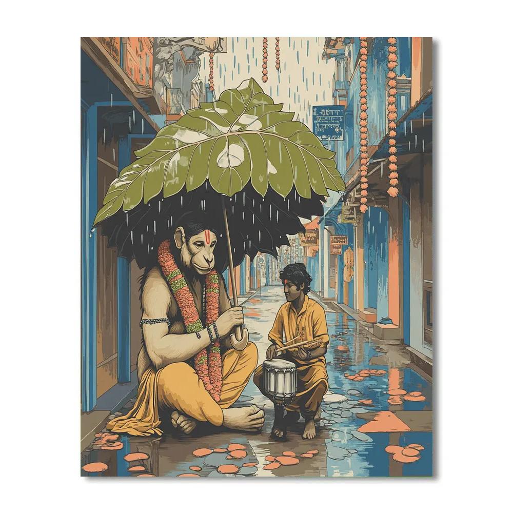 Hanuman Rainy Street Musician Companion Numbered painting kits