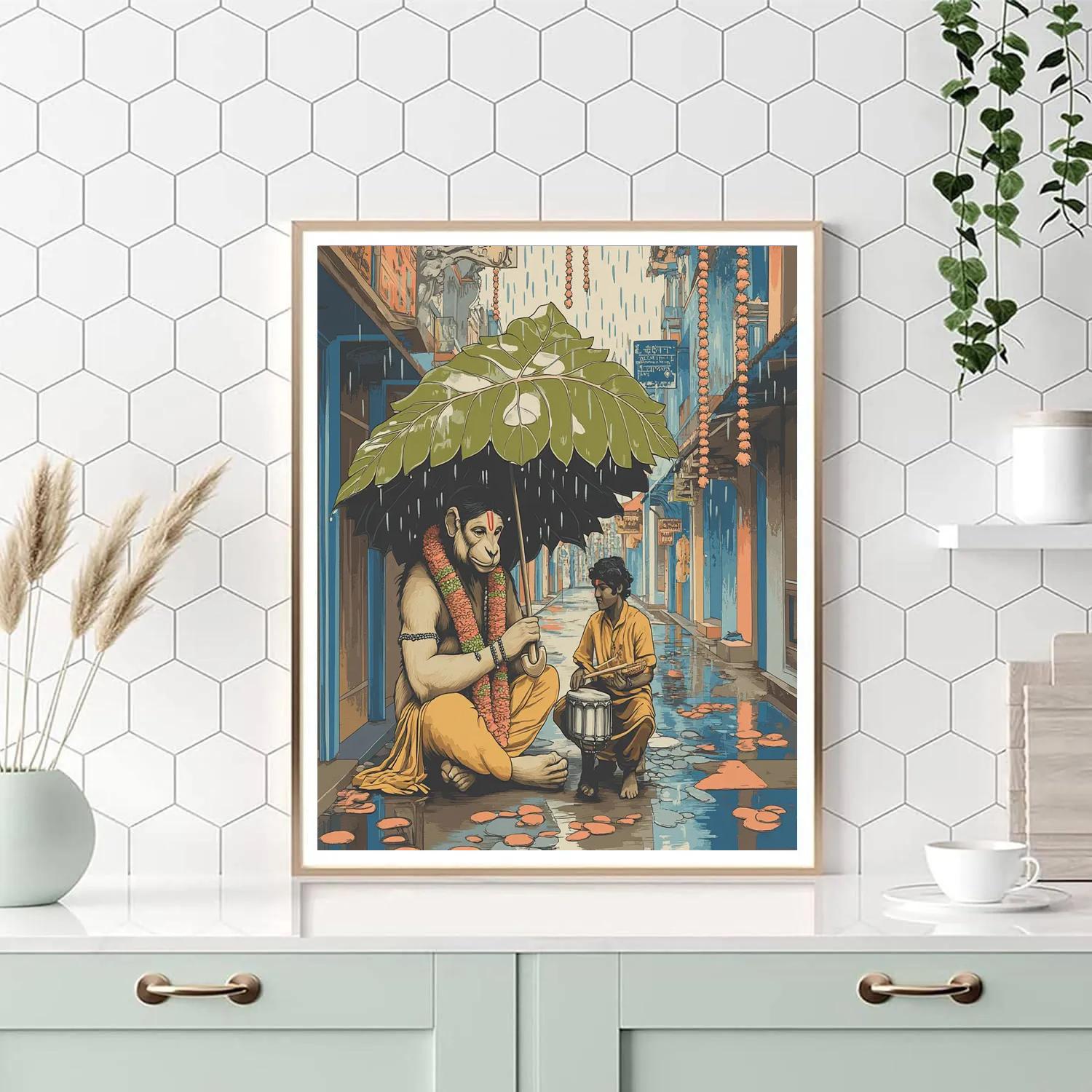 Hanuman Rainy Street Musician Companion Numbered painting kits