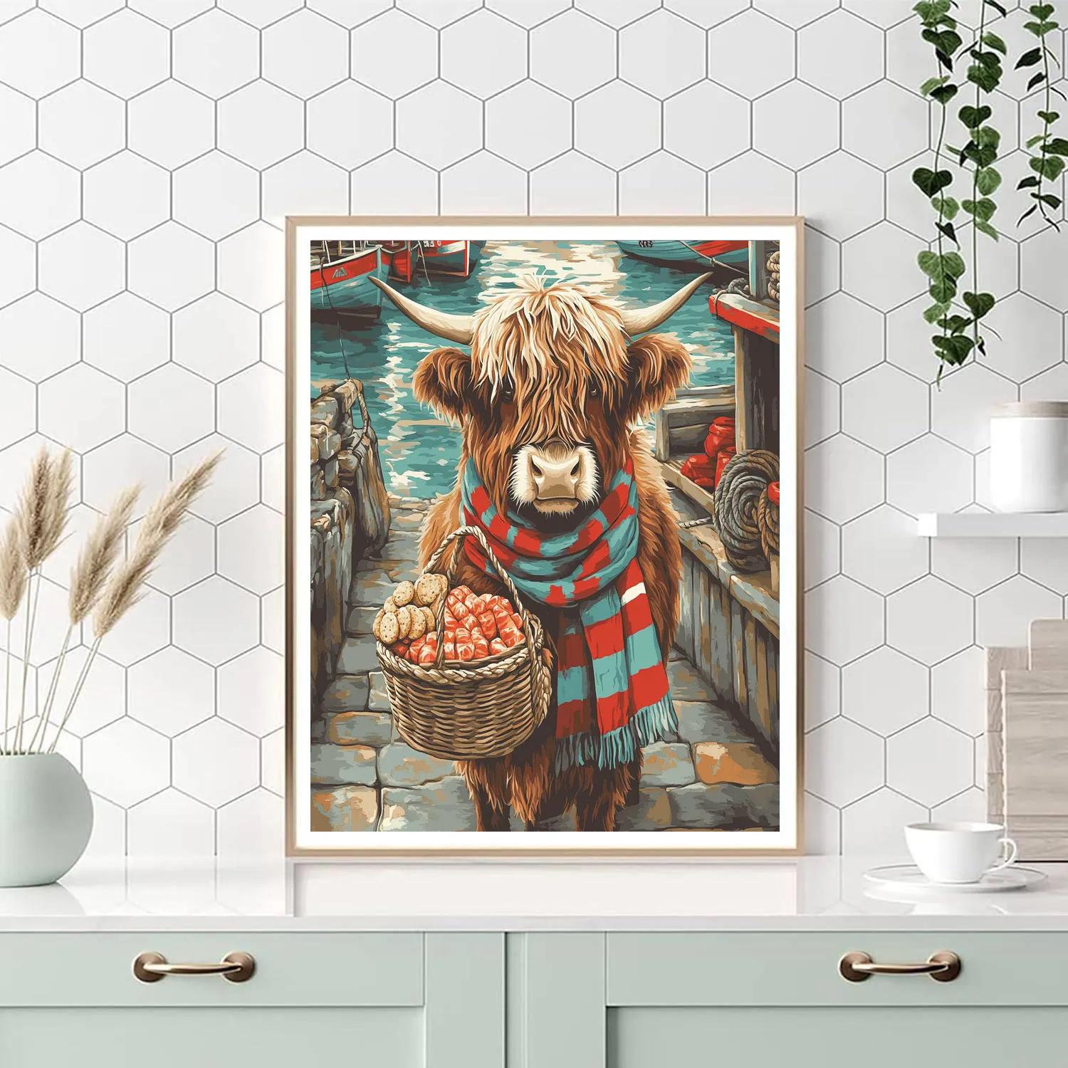 Highland Cow Harbor Market Helper paint by color