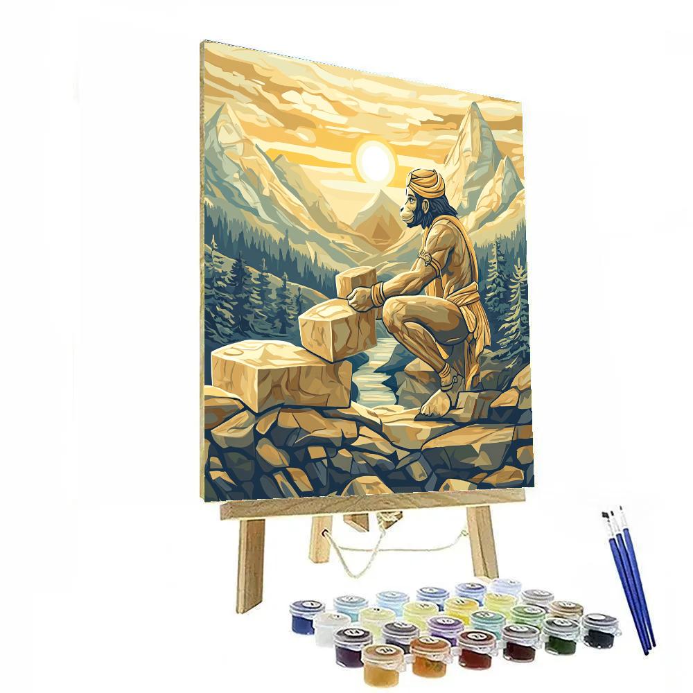 Hanuman Mountain Bridge Builder At Sunrise painting number kit