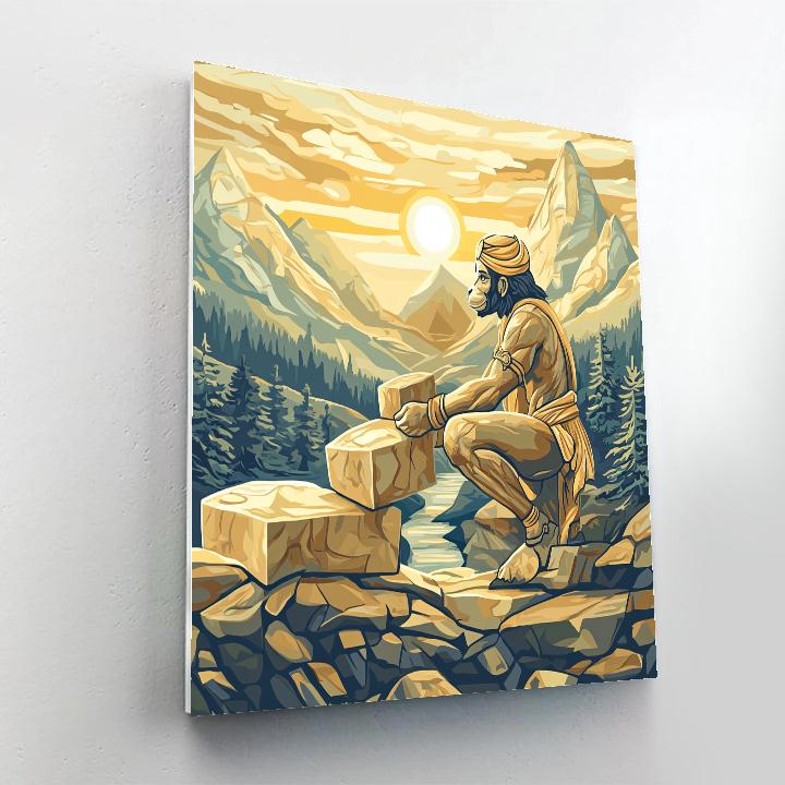 Hanuman Mountain Bridge Builder At Sunrise painting number kit