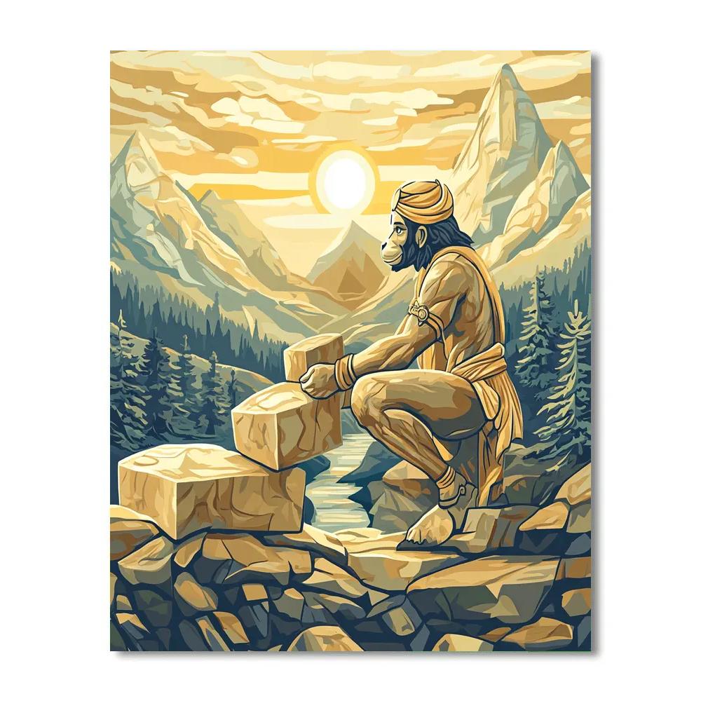 Hanuman Mountain Bridge Builder At Sunrise painting number kit