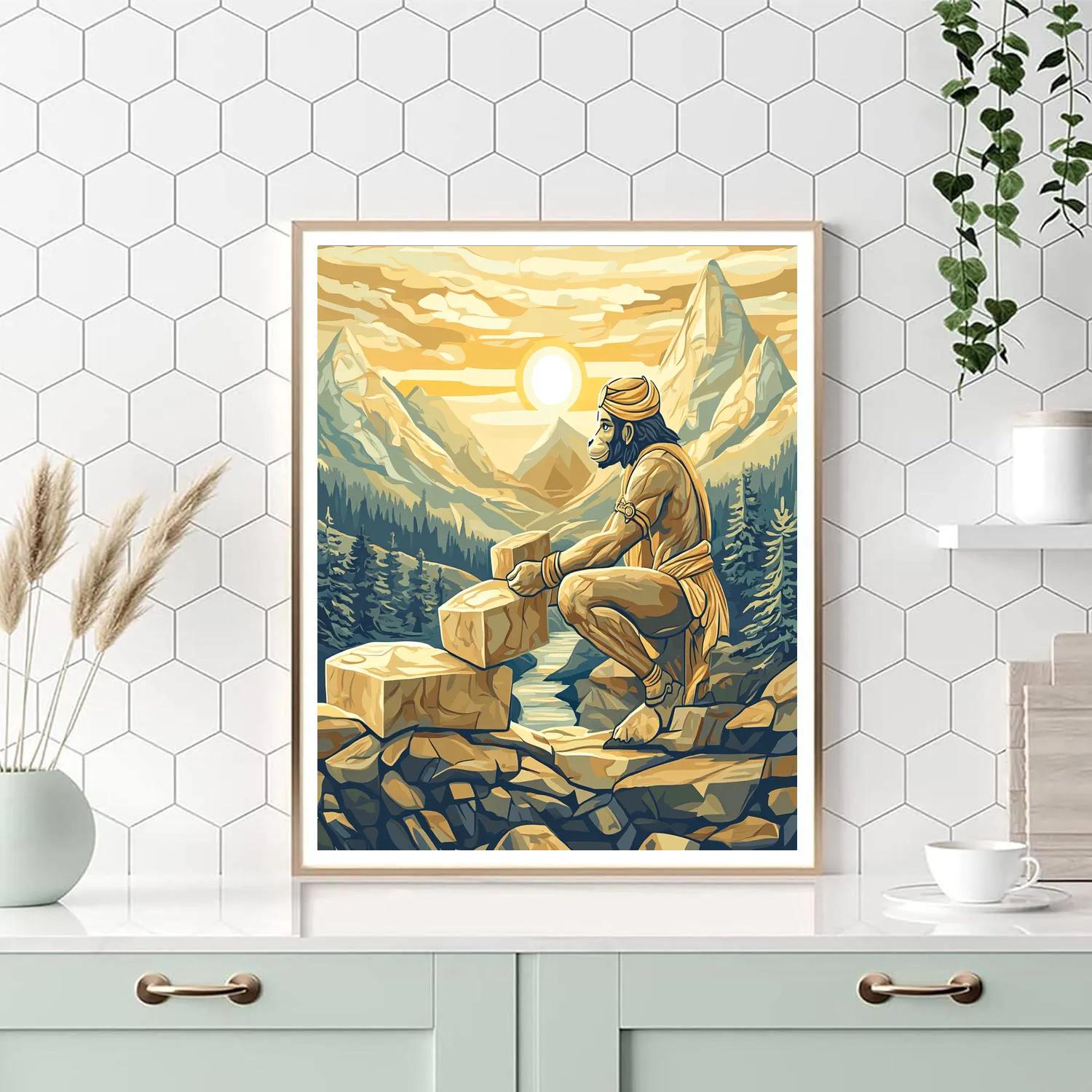 Hanuman Mountain Bridge Builder At Sunrise painting number kit