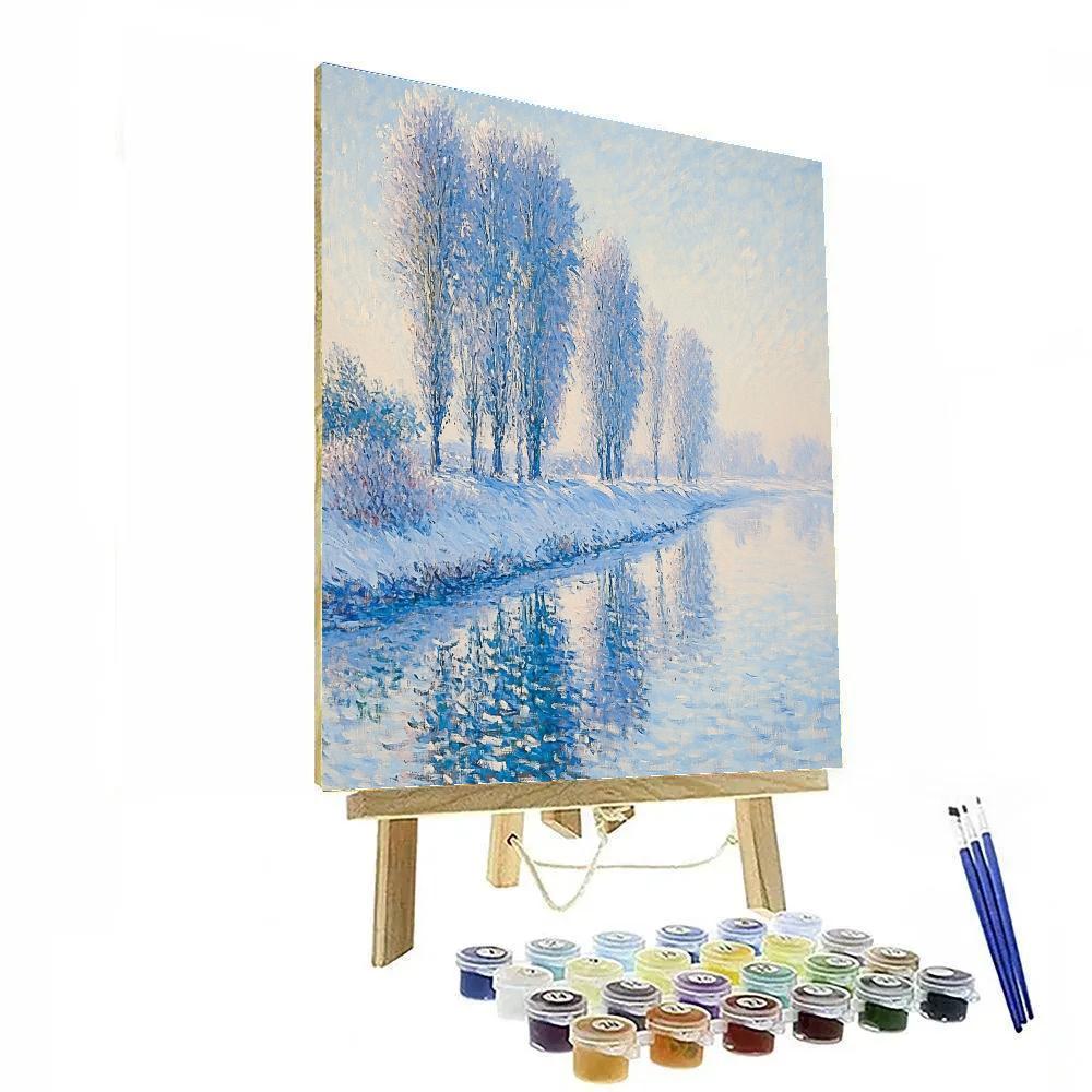 Claude Monet Inspired Frosted Poplars Along A Quiet Riverbend Paint by numbers art