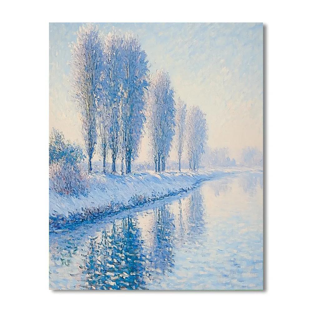 Claude Monet Inspired Frosted Poplars Along A Quiet Riverbend Paint by numbers art