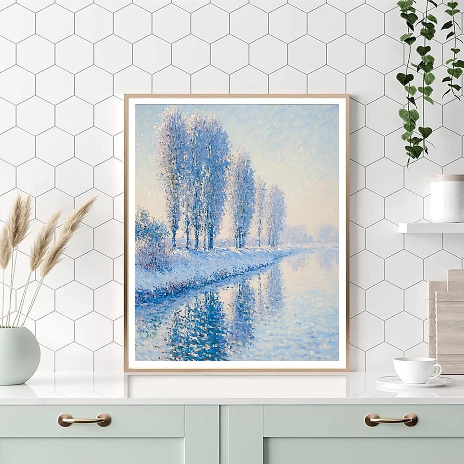 Claude Monet Inspired Frosted Poplars Along A Quiet Riverbend Paint by numbers art