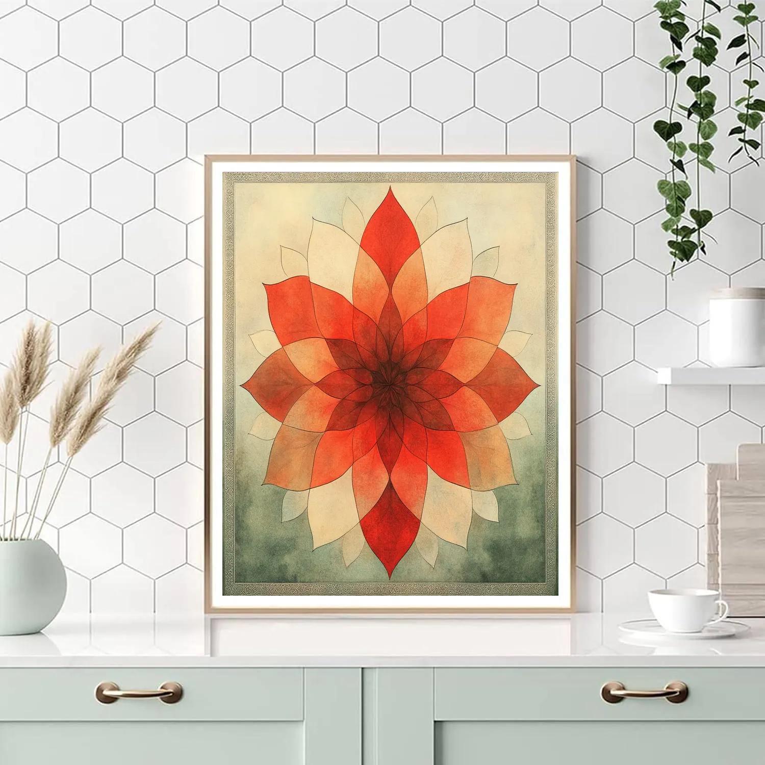 Nandalal Bose Inspired Cosmic Lotus Nebula Mandala paint by color