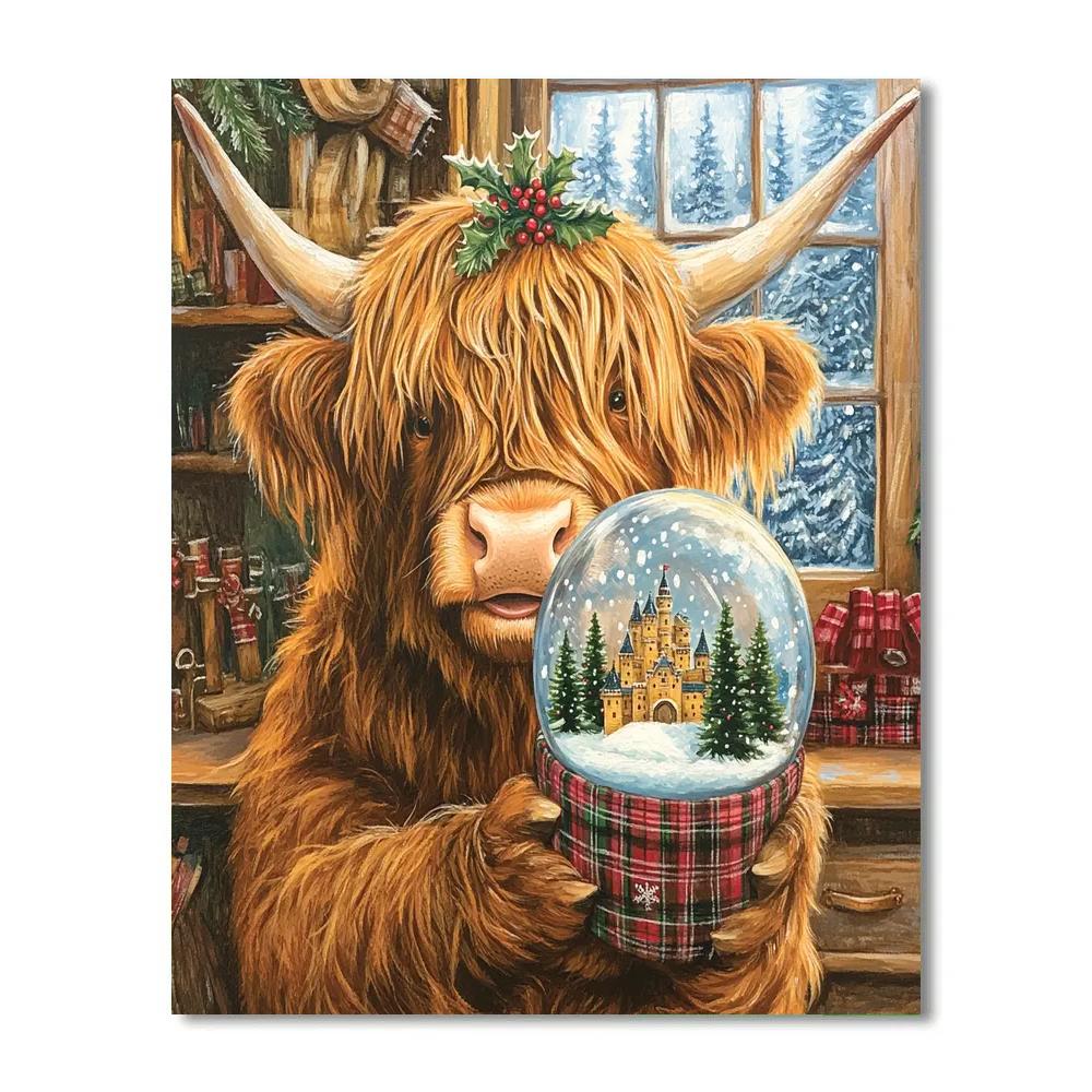 Highland Cow Snow Globe Artisan paint by number