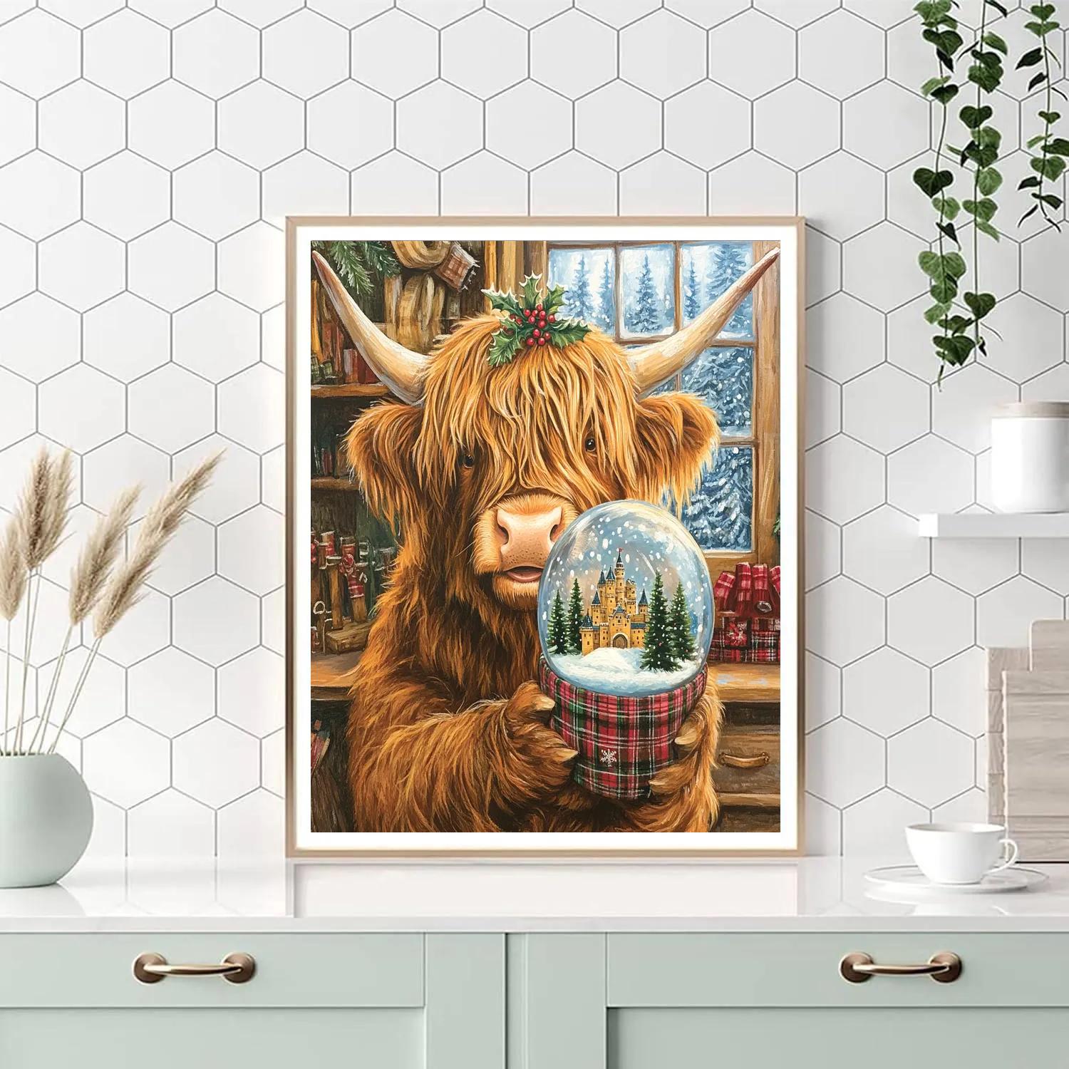 Highland Cow Snow Globe Artisan paint by number