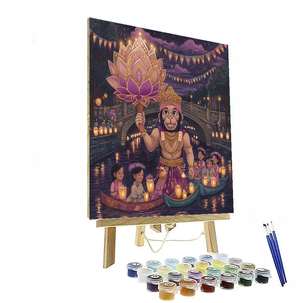 Hanuman Lotus Lantern Parade Evening Glow paint by number