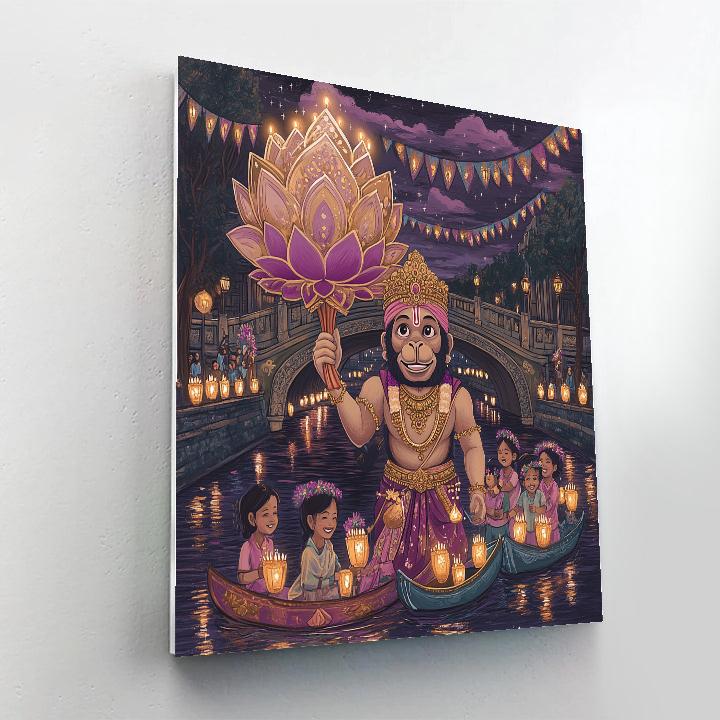 Hanuman Lotus Lantern Parade Evening Glow paint by number