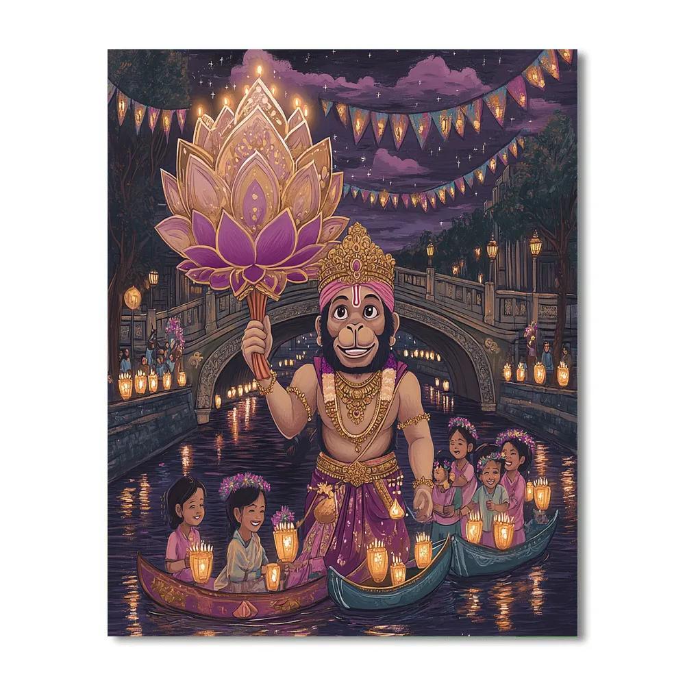 Hanuman Lotus Lantern Parade Evening Glow paint by number