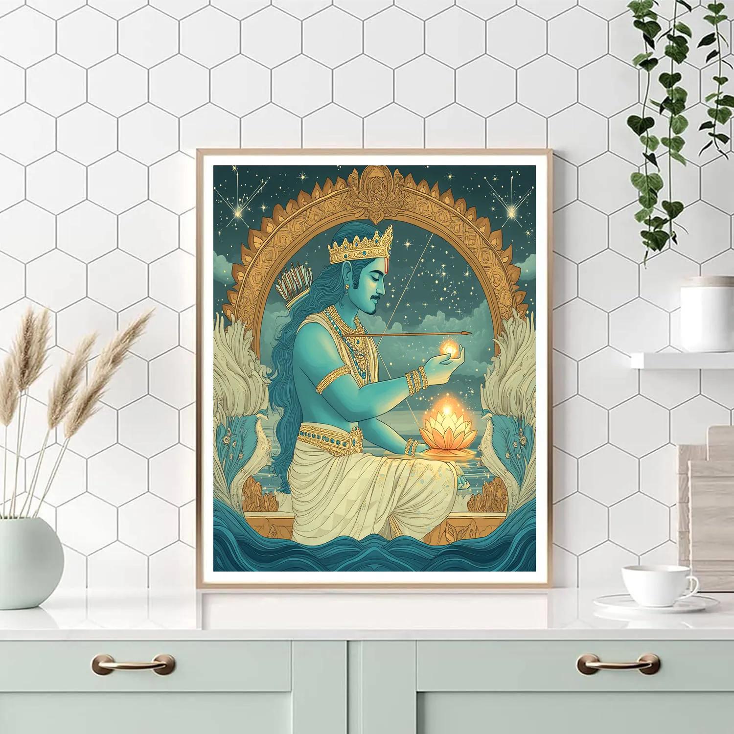 Rama Lotus Bridge Blueprint Illustration Number painting