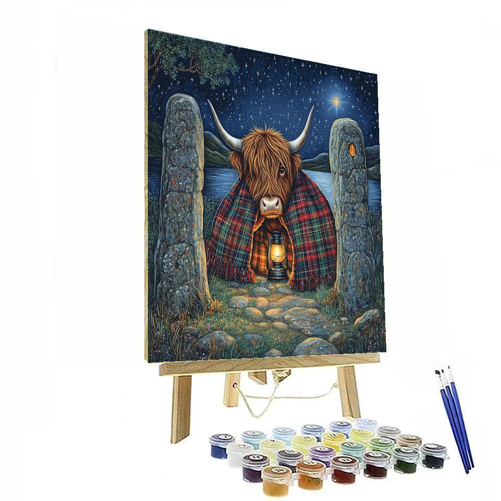 Stargazing Blanket Fort With Highland Cow Numbered painting kits