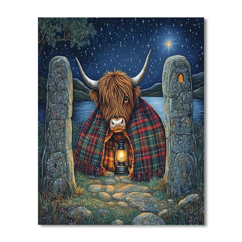 Stargazing Blanket Fort With Highland Cow Numbered painting kits