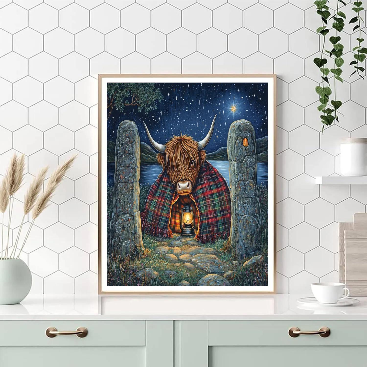 Stargazing Blanket Fort With Highland Cow Numbered painting kits