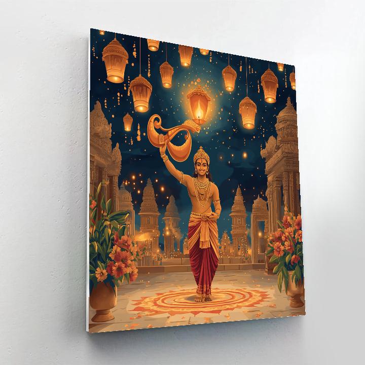 Temple Courtyard With Rama Sky Lanterns Painting by numbers kit