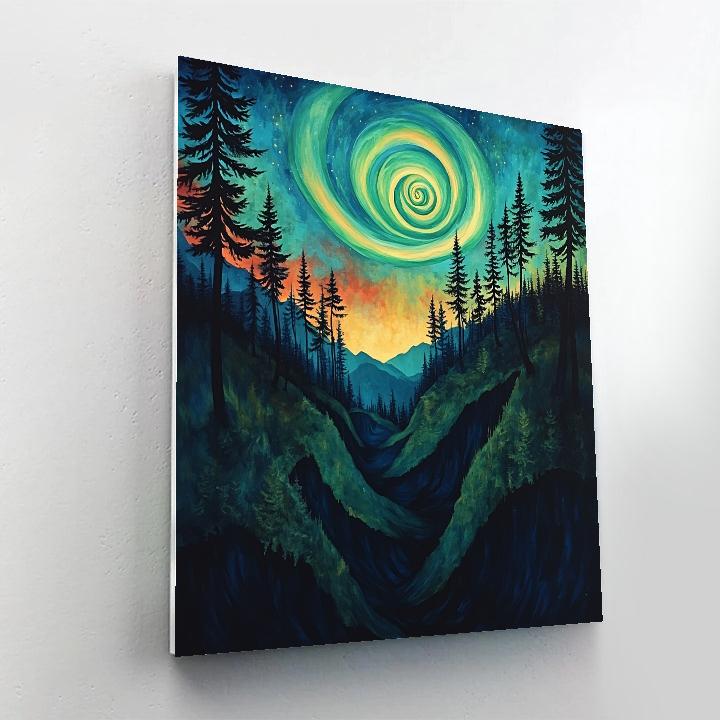 Edvard Munch Inspired Aurora Spiral Above A Whispering Pine Ravine Numbered painting kits