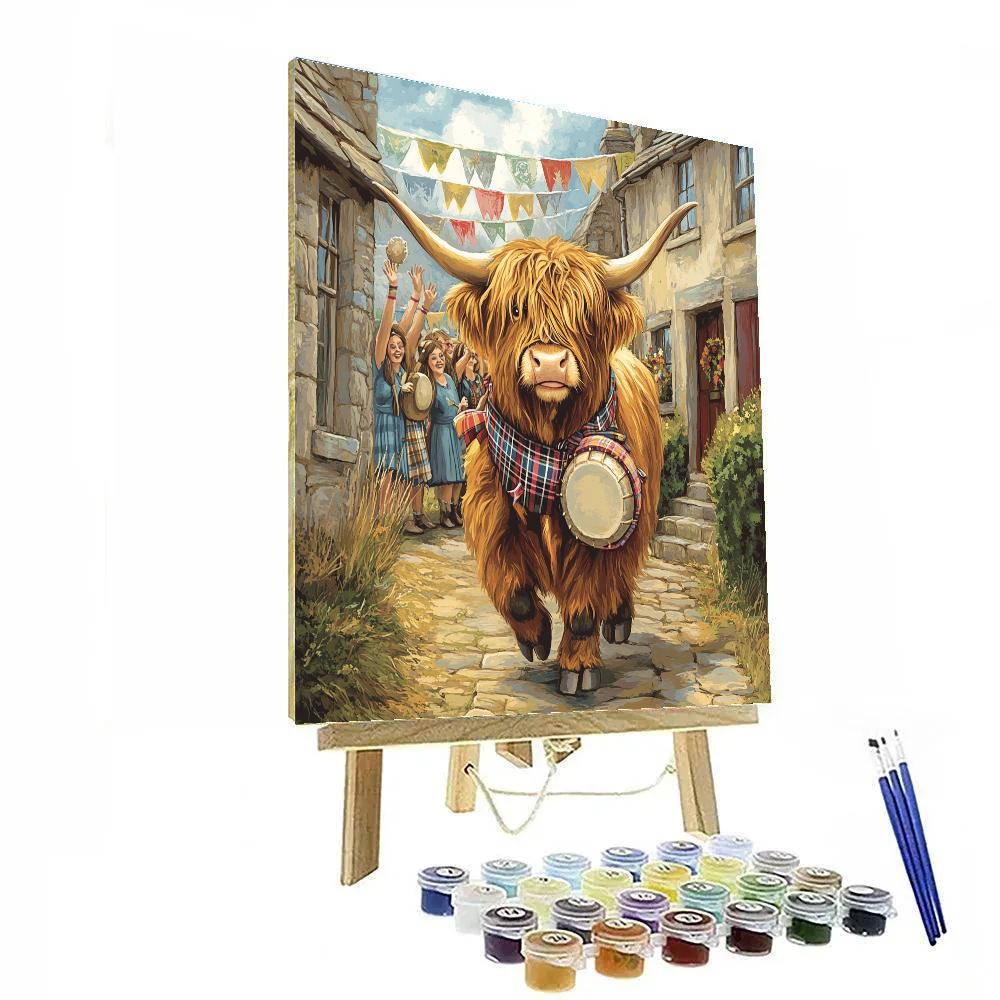 Festival Drummer Highland Cow Parade paint by number