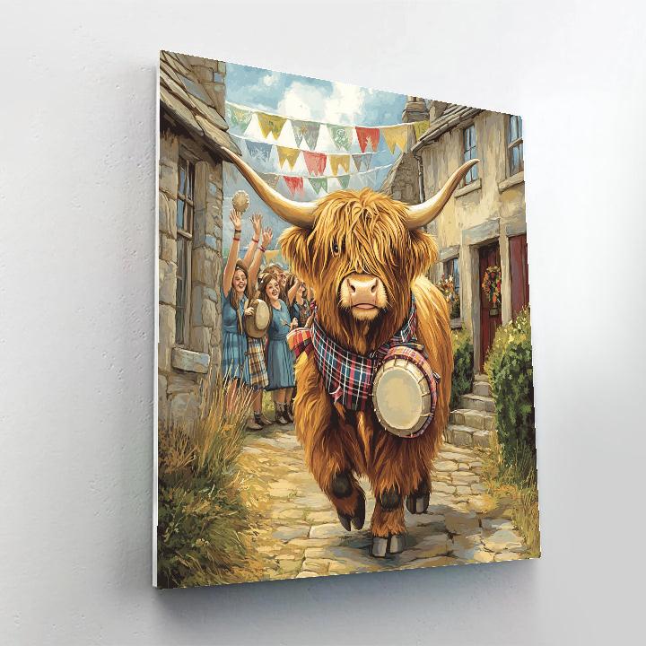 Festival Drummer Highland Cow Parade paint by number
