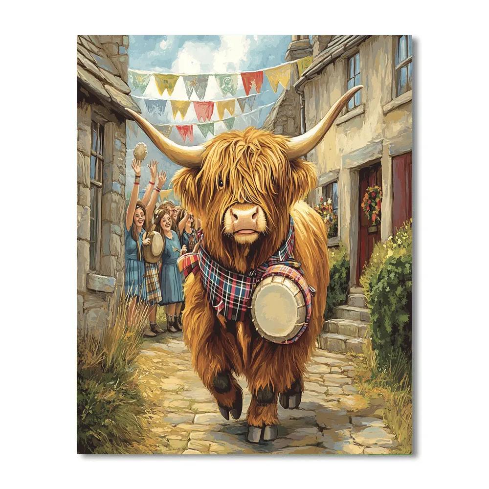 Festival Drummer Highland Cow Parade paint by number