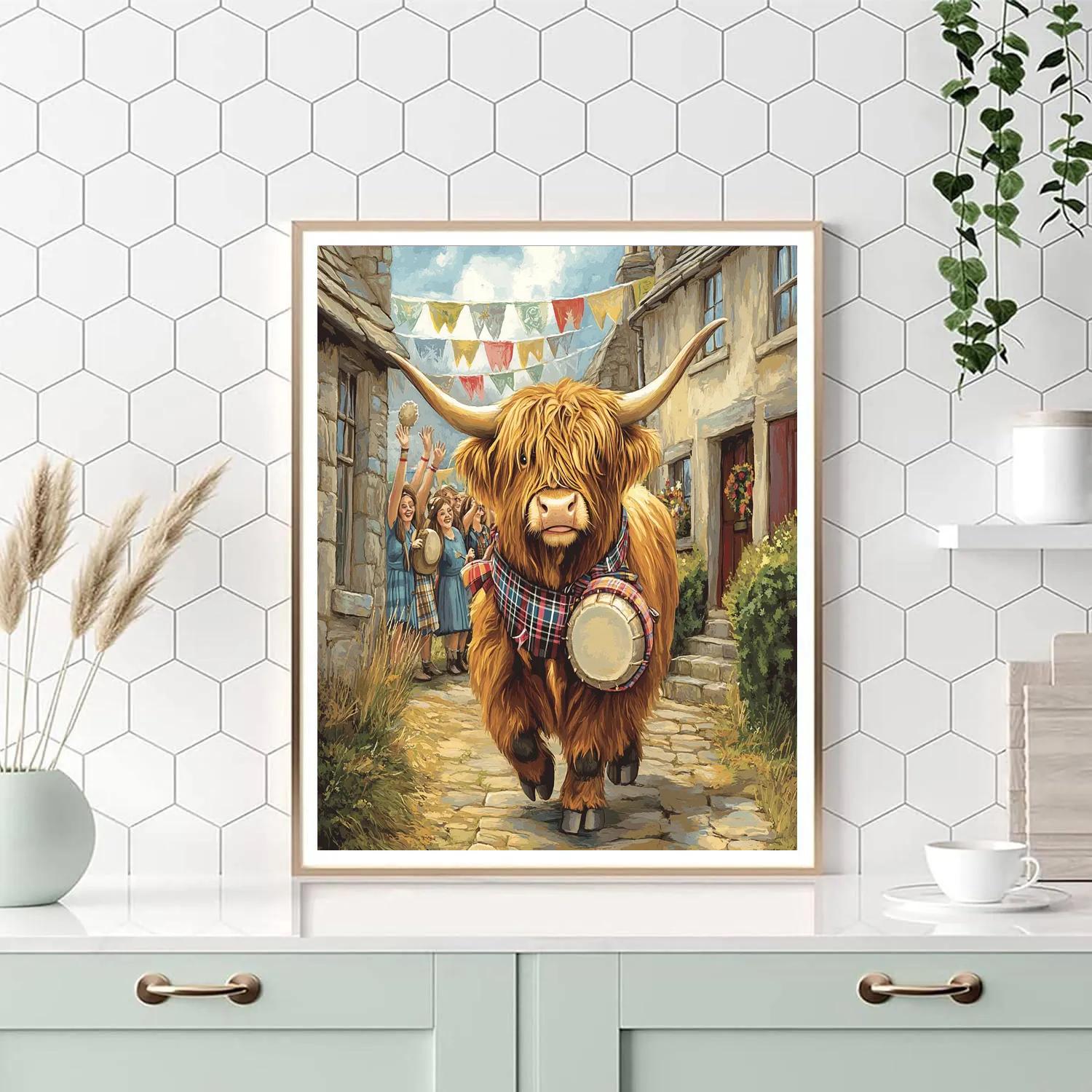 Festival Drummer Highland Cow Parade paint by number