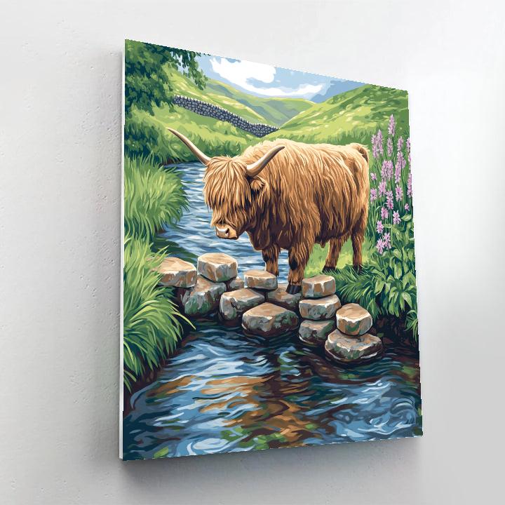 Highland Cow Bridge Builder Over The Burn Numbered painting kits