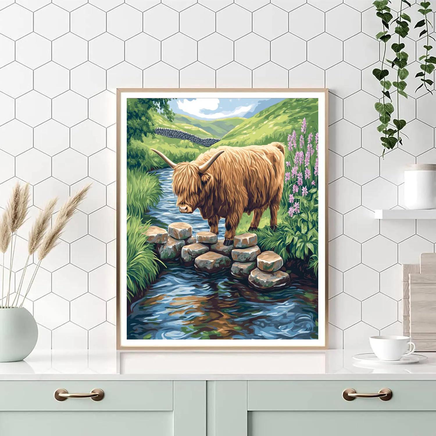 Highland Cow Bridge Builder Over The Burn Numbered painting kits