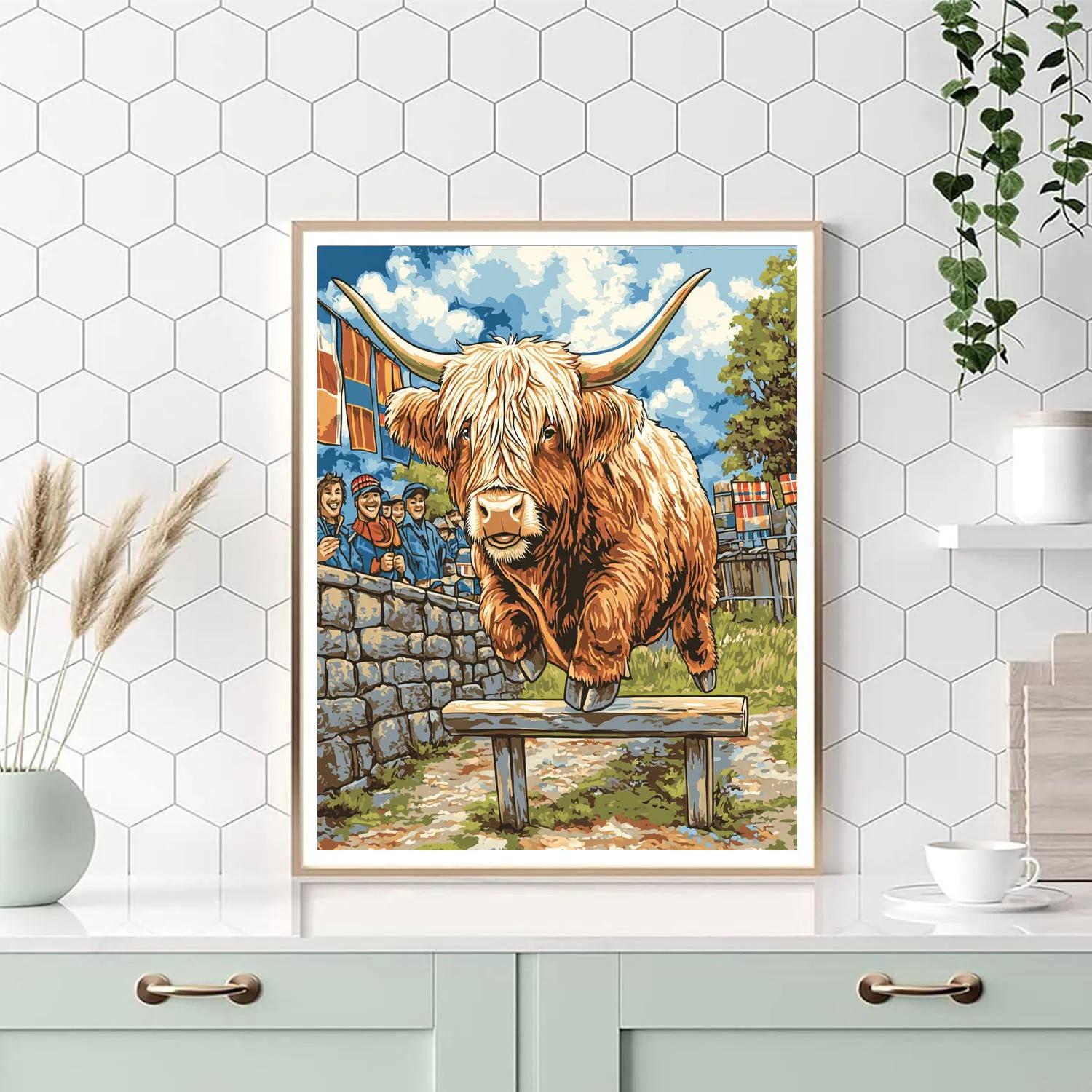 Highland Cow Highland Games Weight Toss Paint by numbers kits